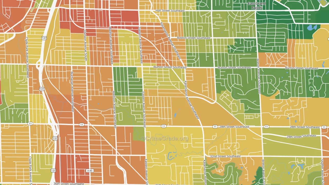 Alger Heights, Grand Rapids, MI Map of Burglary Rates