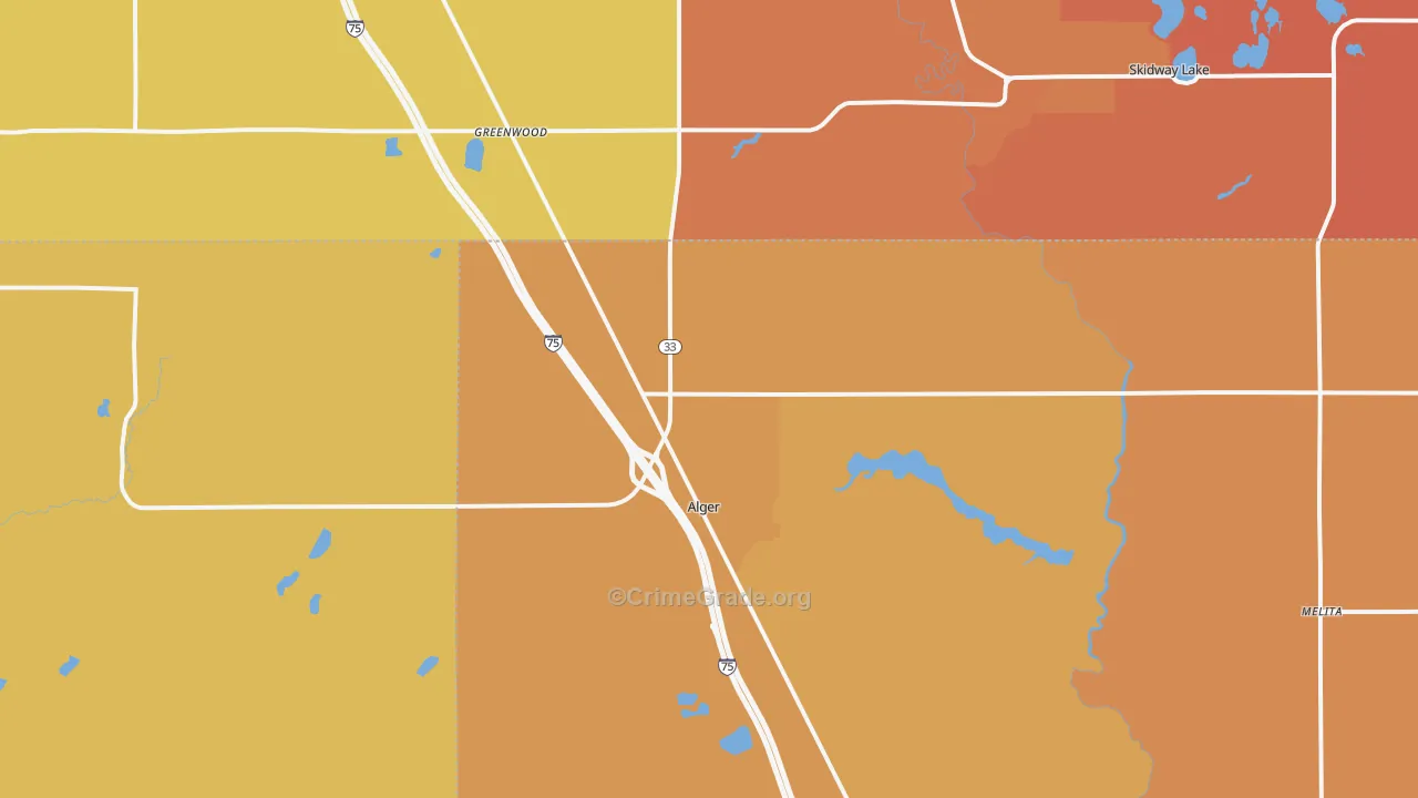 Alger, MI Map of Burglary Rates