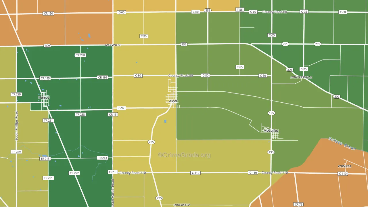 Alger, OH Map of Burglary Rates