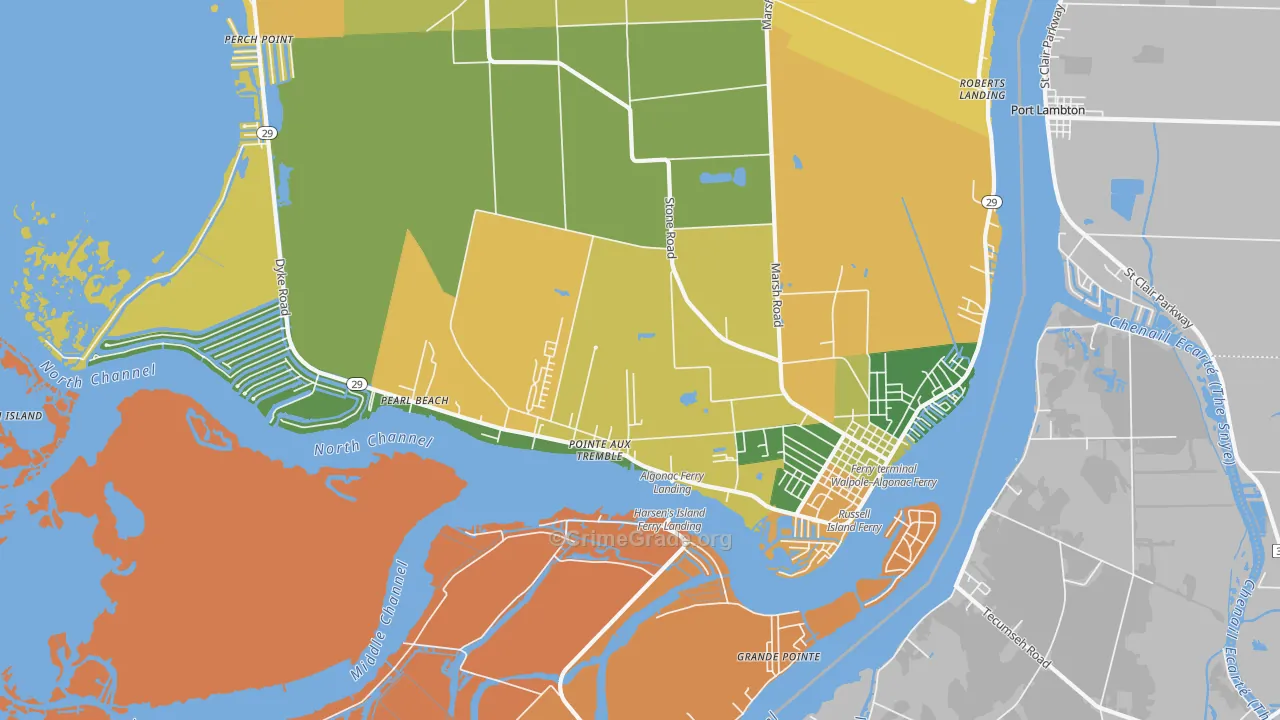 Algonac, MI Map of Burglary Rates