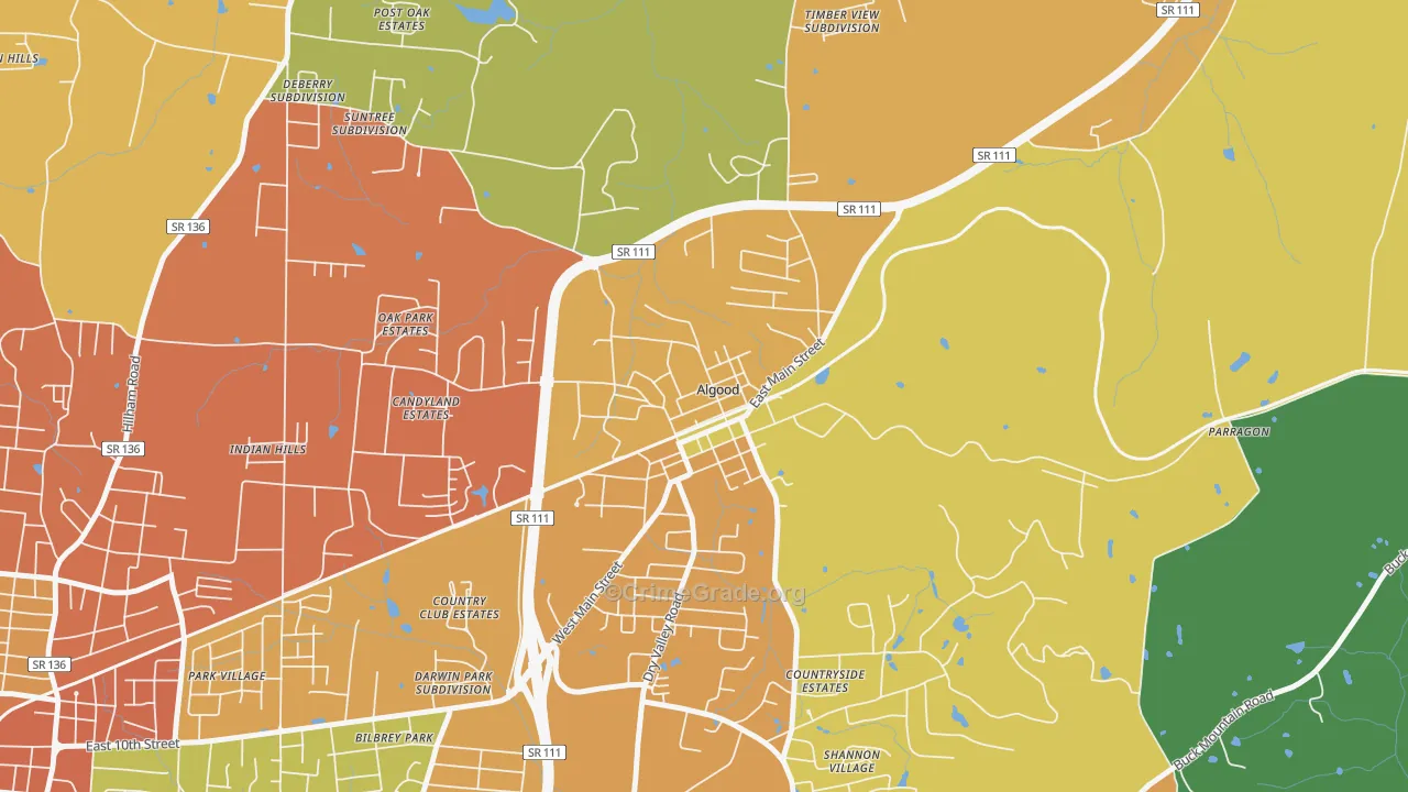 Algood, TN Map of Burglary Rates