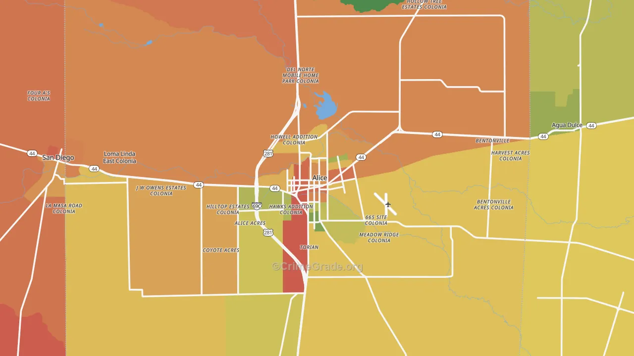 Alice, TX Map of Burglary Rates