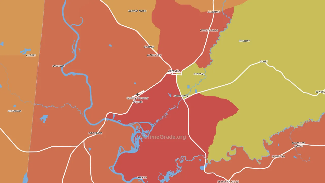 Aliceville, AL Map of Burglary Rates