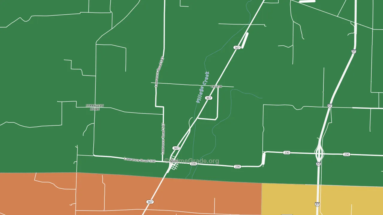 Alicia, AR Map of Burglary Rates