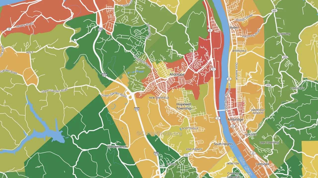Aliquippa, PA Map of Burglary Rates