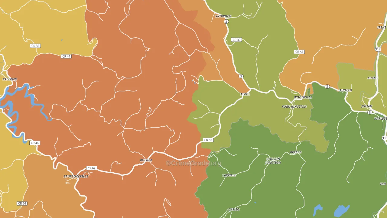 Alkol, WV Map of Burglary Rates