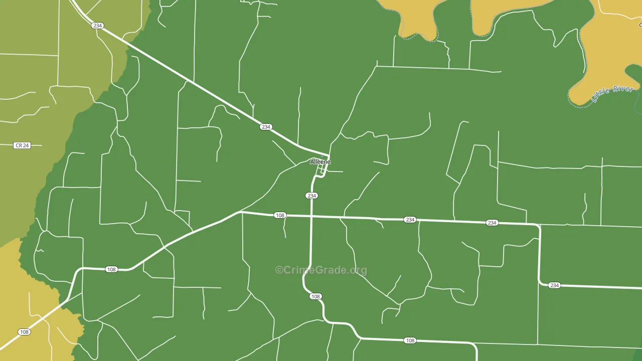Alleene, AR Map of Burglary Rates