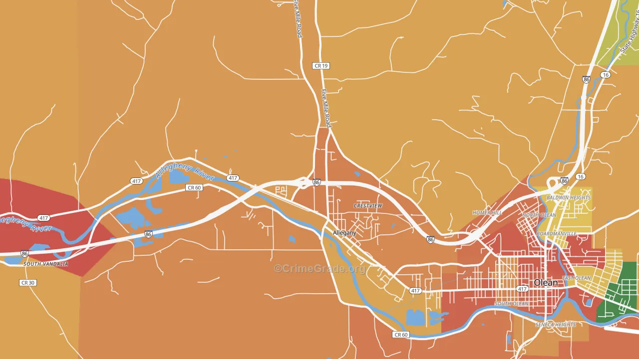 Allegany, NY Map of Burglary Rates