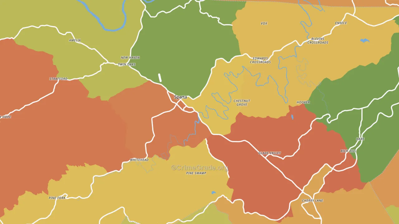 Alleghany County, NC Map of Burglary Rates