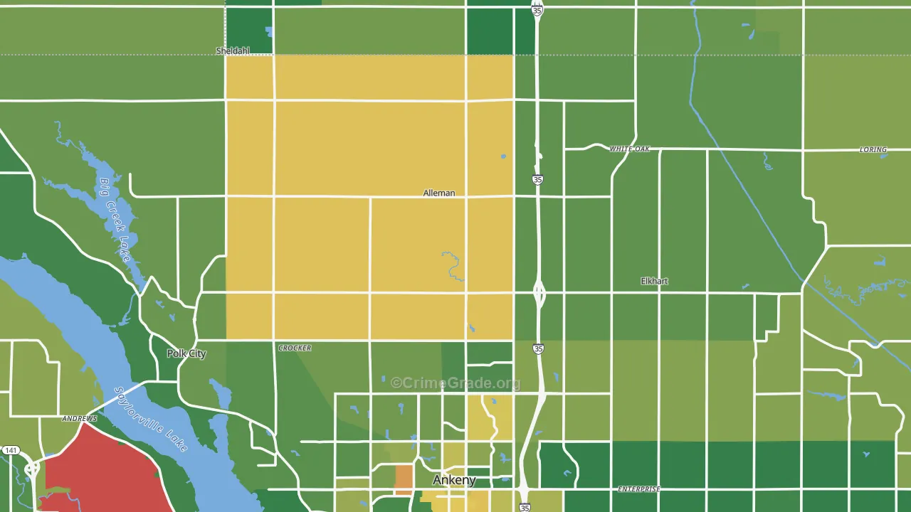 Alleman, IA Map of Burglary Rates