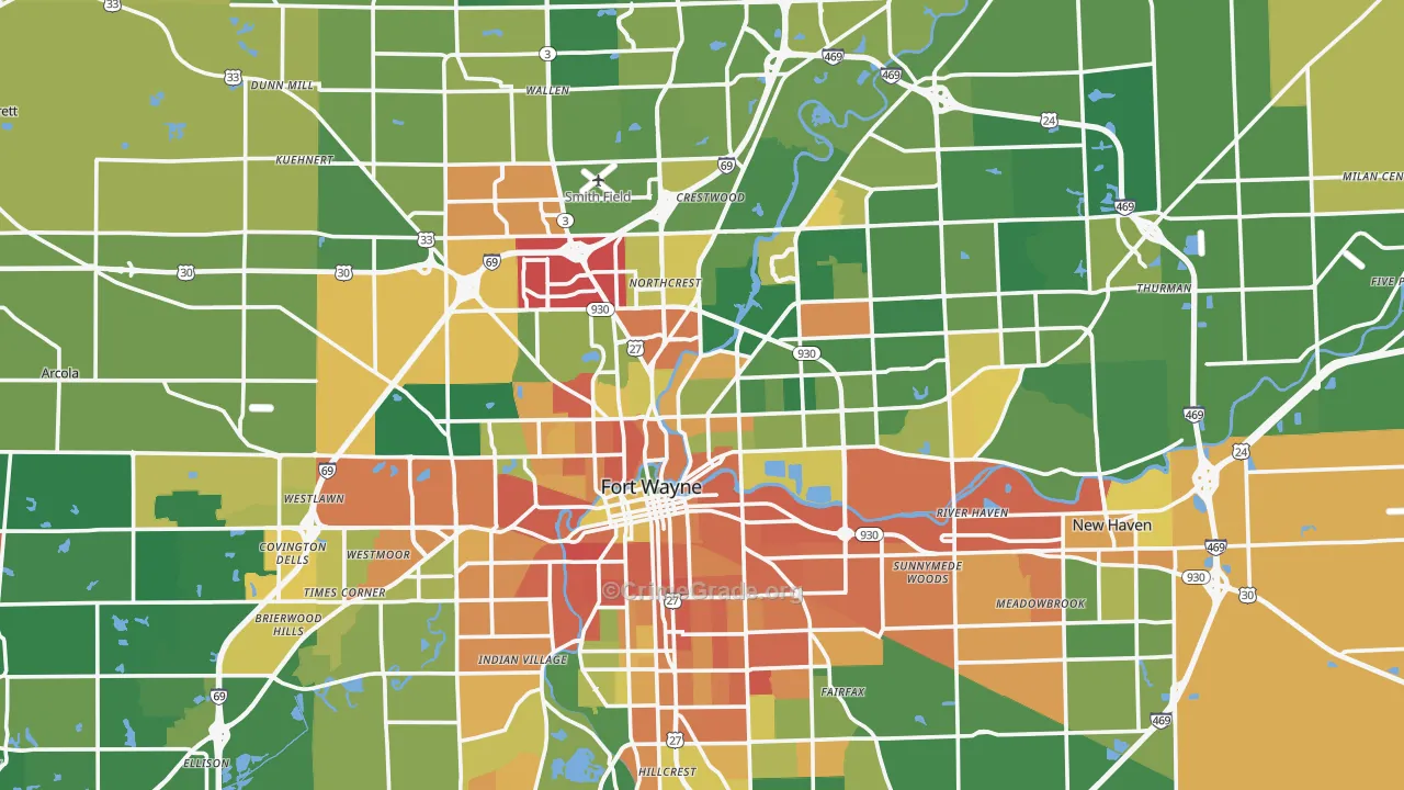Allen County, IN Map of Burglary Rates