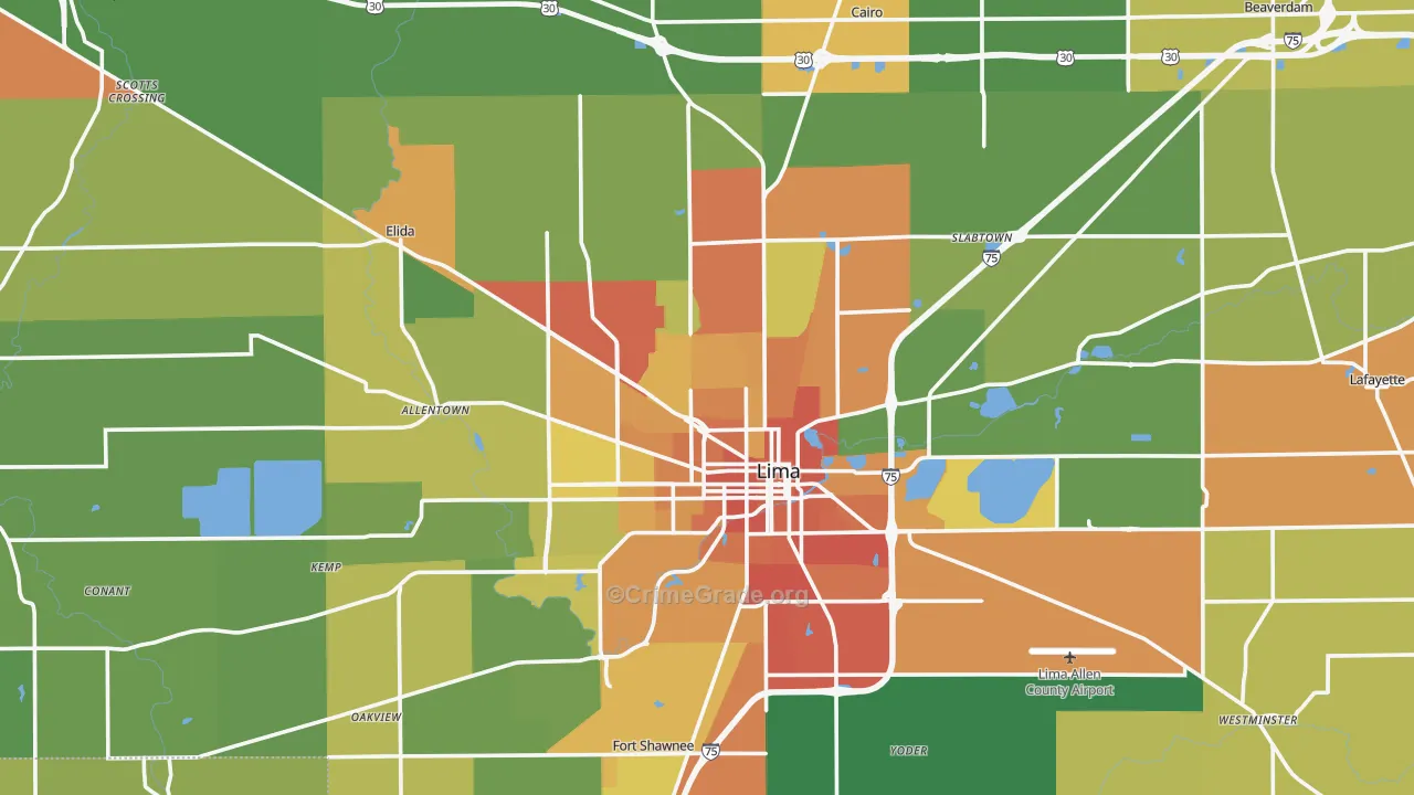 Allen County, OH Map of Burglary Rates