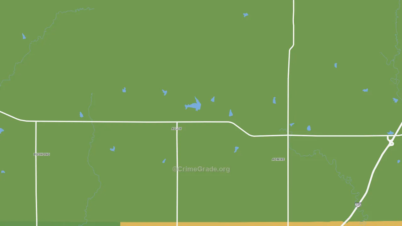 Allen, KS Map of Burglary Rates