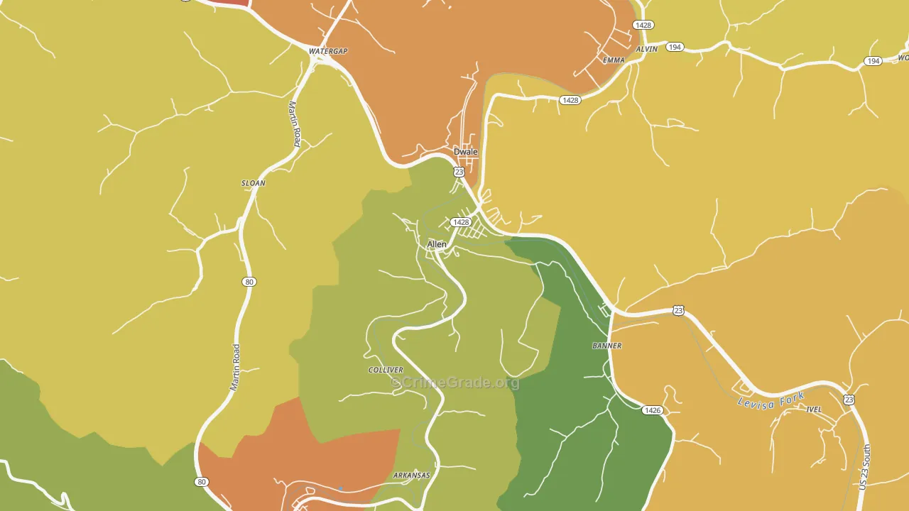 Allen, KY Map of Burglary Rates