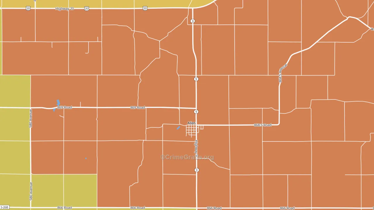 Allen, NE Map of Burglary Rates