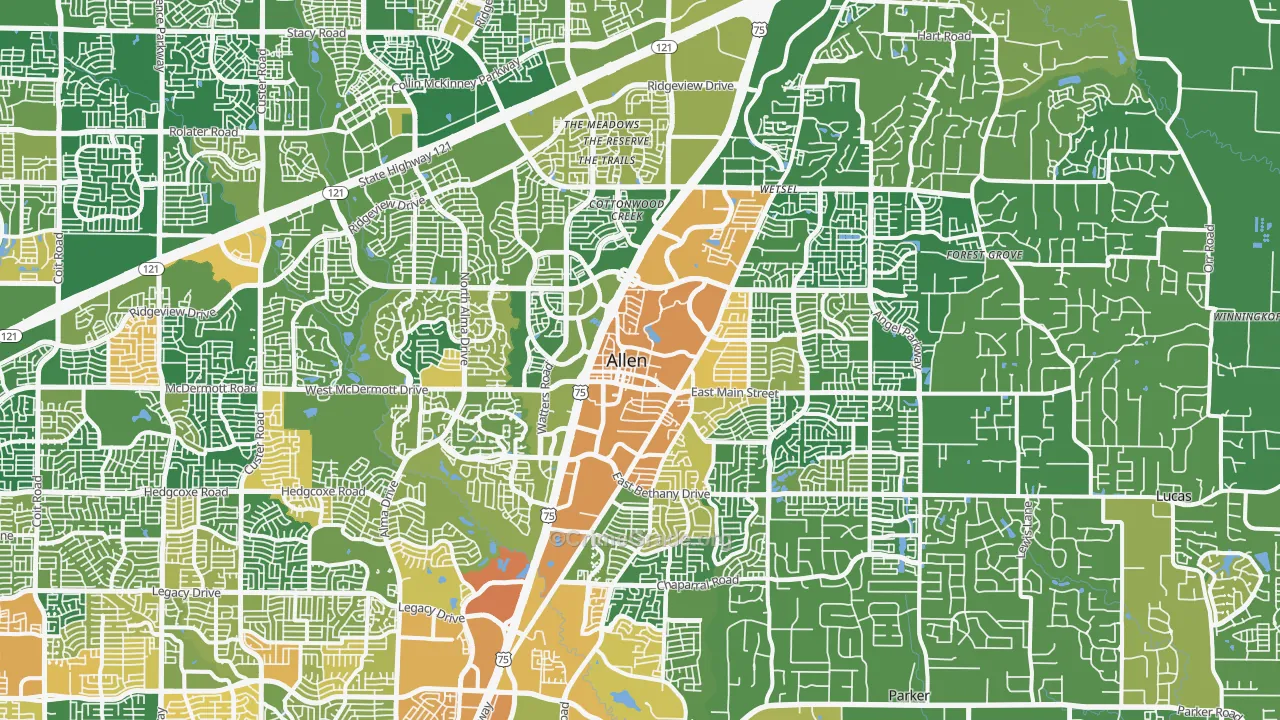 Allen, TX Map of Burglary Rates