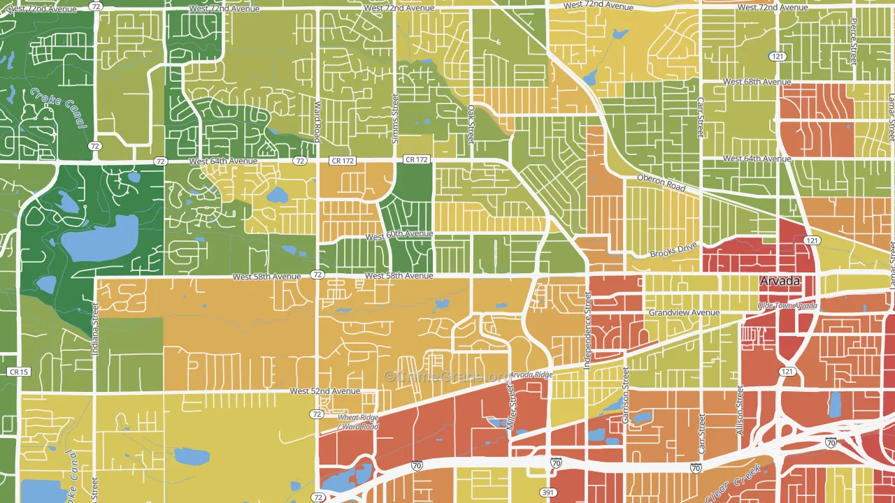 Allendale Area, Arvada, CO Map of Burglary Rates