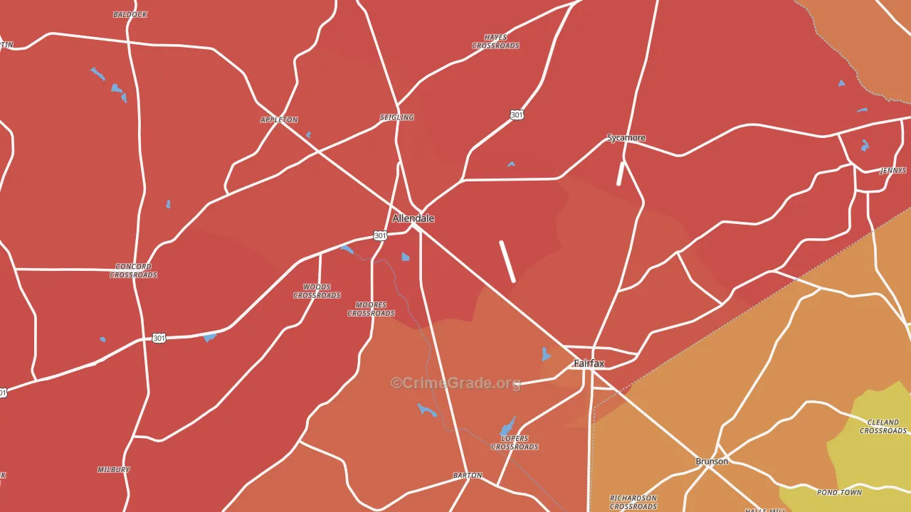 Allendale County, SC Map of Burglary Rates