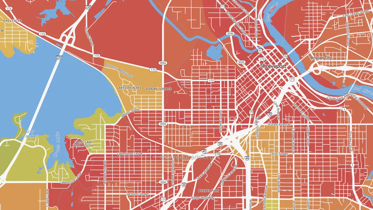 Allendale-Lakeside, Shreveport, LA Map of Burglary Rates