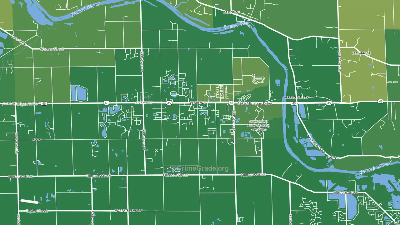 Allendale, MI Map of Burglary Rates