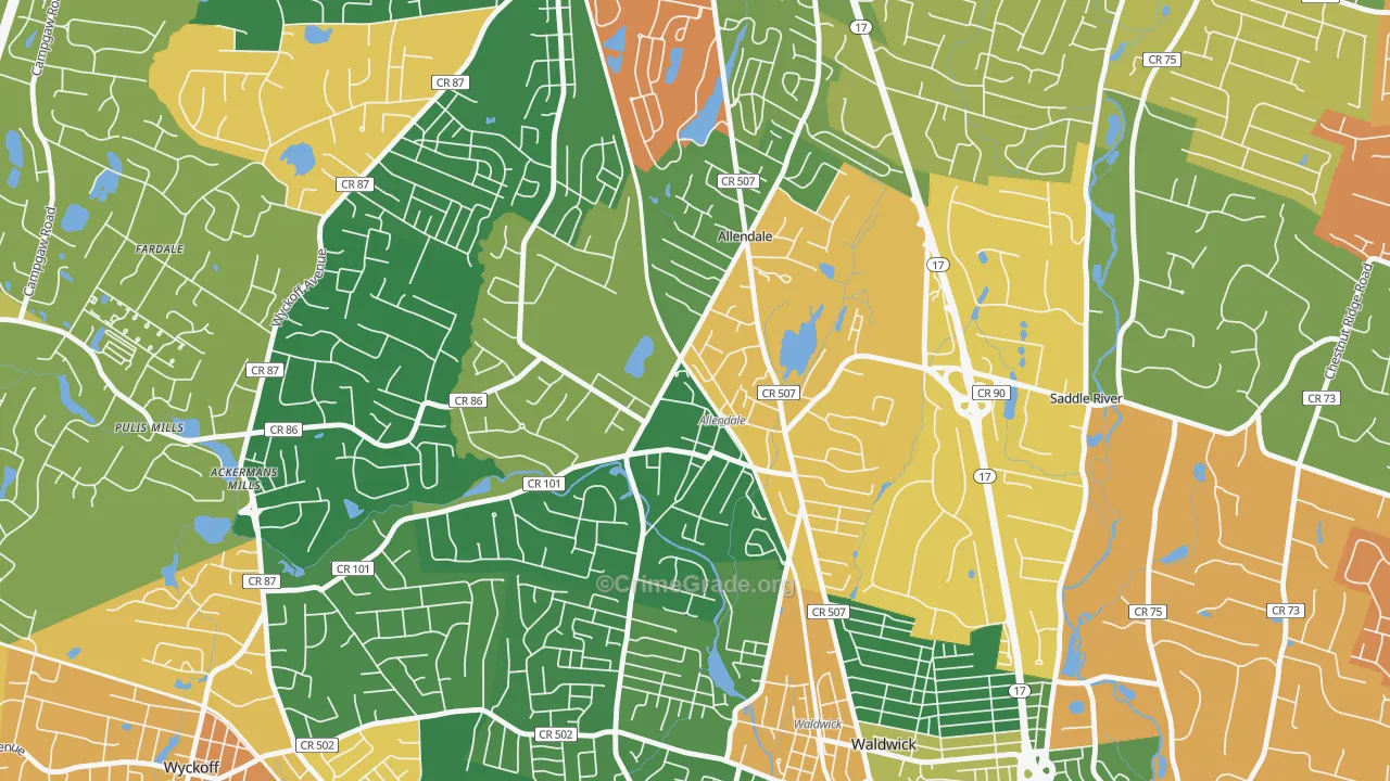 Allendale, NJ Map of Burglary Rates