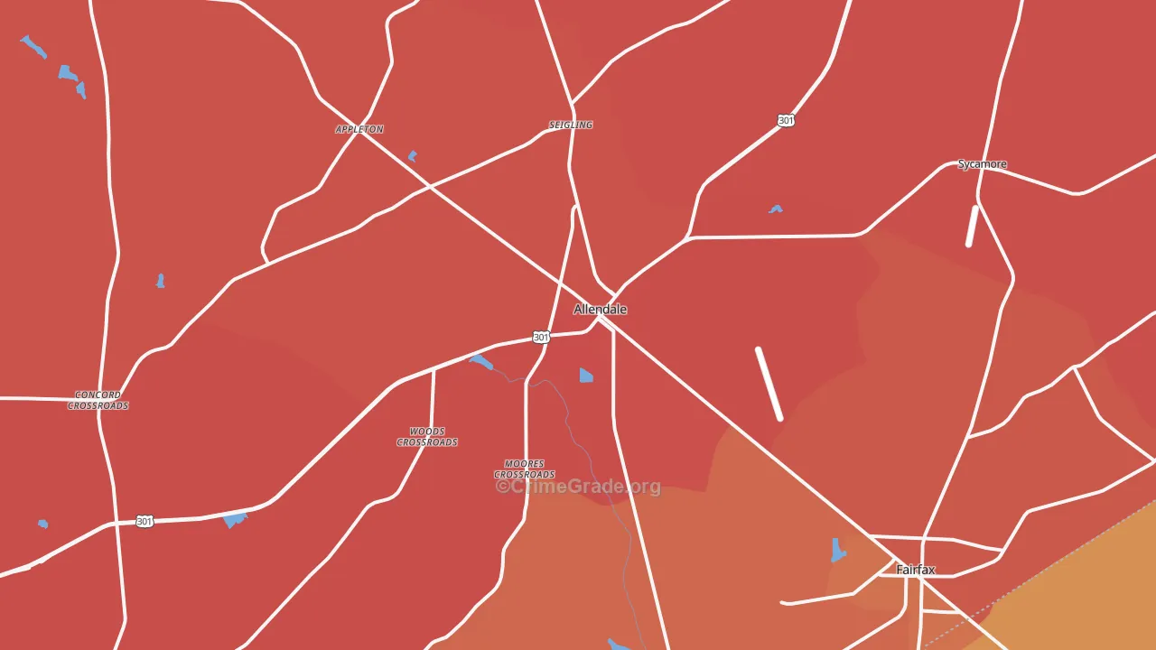 Allendale, SC Map of Burglary Rates