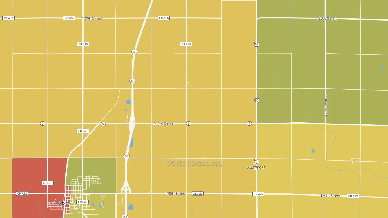 Allendorf, IA Map of Burglary Rates