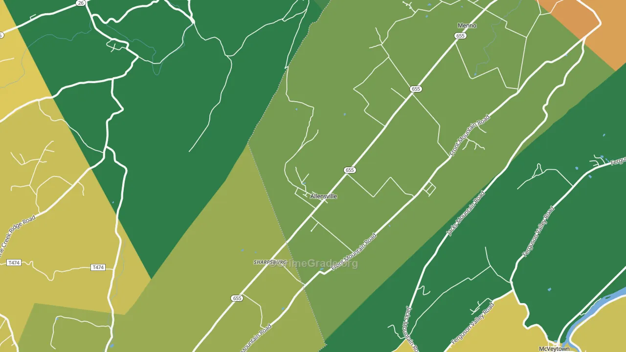 Allensville, PA Map of Burglary Rates