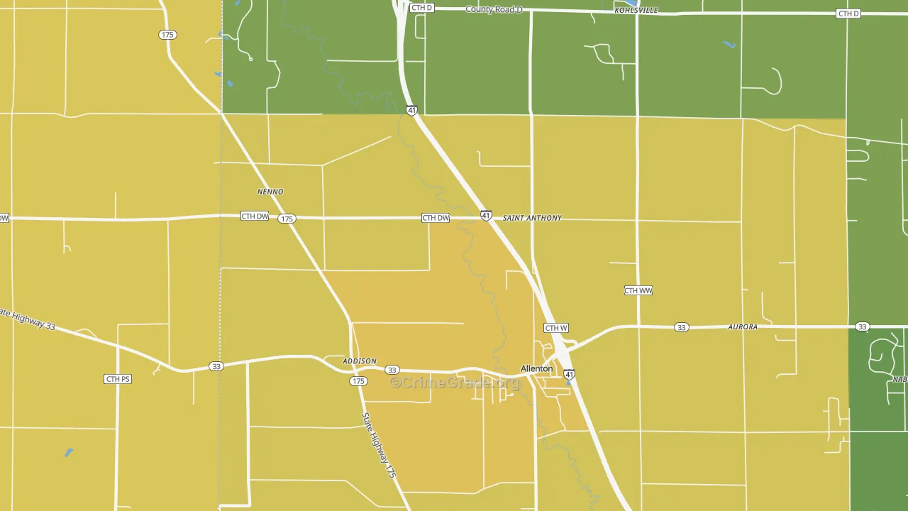 Allenton, WI Map of Burglary Rates