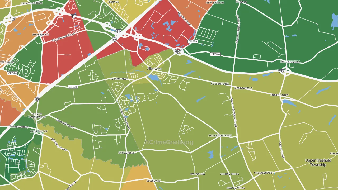 Allentown, NJ Map of Burglary Rates
