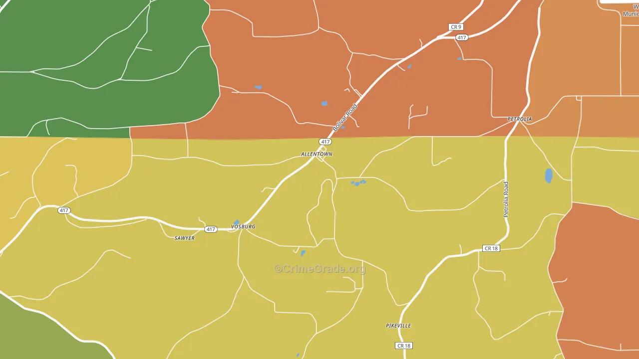 Allentown, NY Map of Burglary Rates