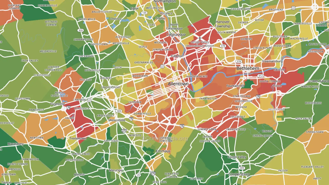 Allentown, PA Map of Burglary Rates