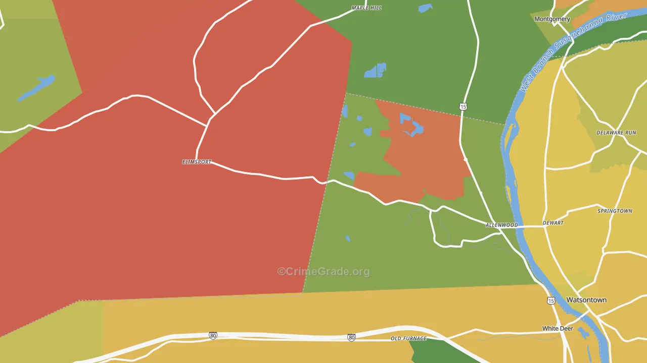 Allenwood, PA Map of Burglary Rates