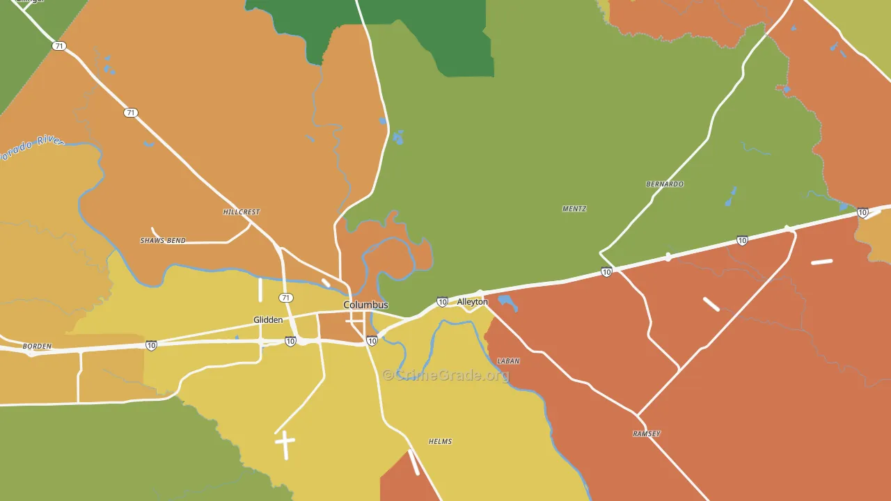 Alleyton, TX Map of Burglary Rates