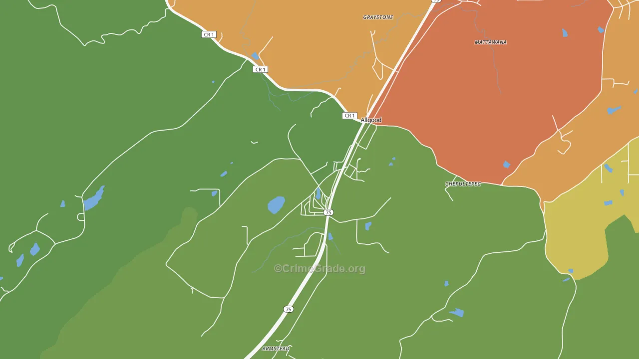 Allgood, AL Map of Burglary Rates