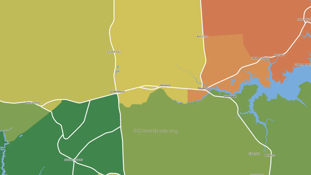 Alliance, NC Map of Burglary Rates