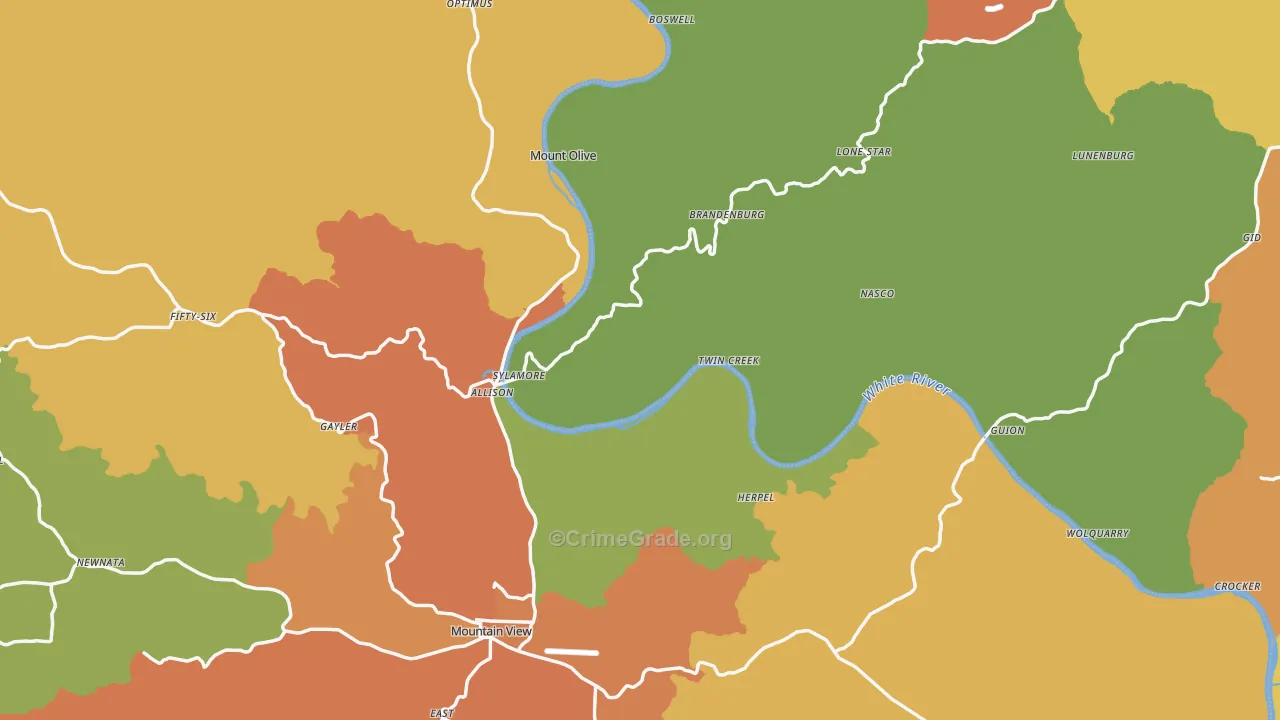Allison, AR Map of Burglary Rates