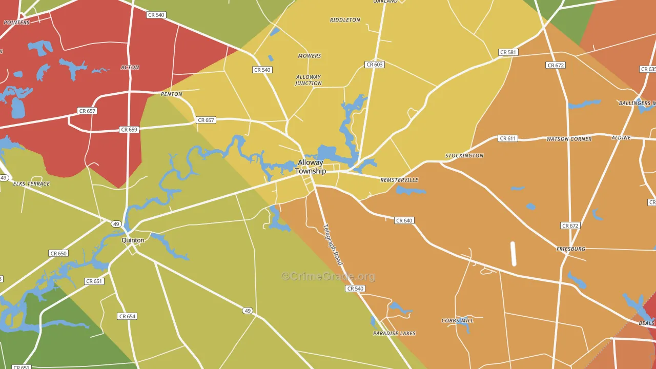 Alloway, NJ Map of Burglary Rates