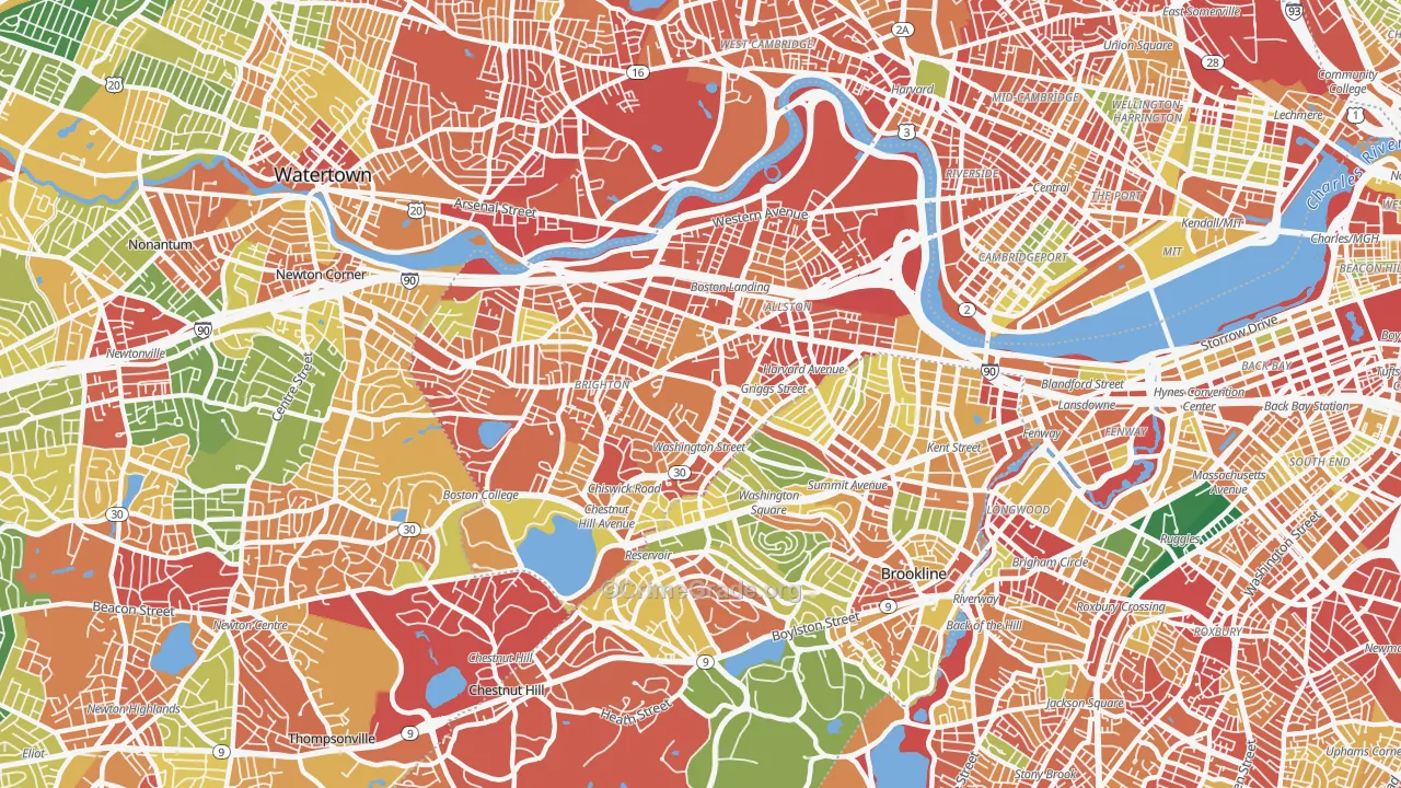 Allston-Brighton, Brighton, MA Map of Burglary Rates