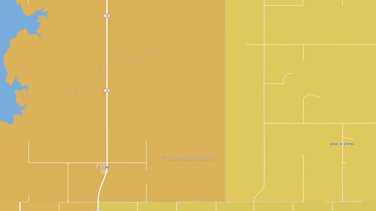 Alluwe, OK Map of Burglary Rates