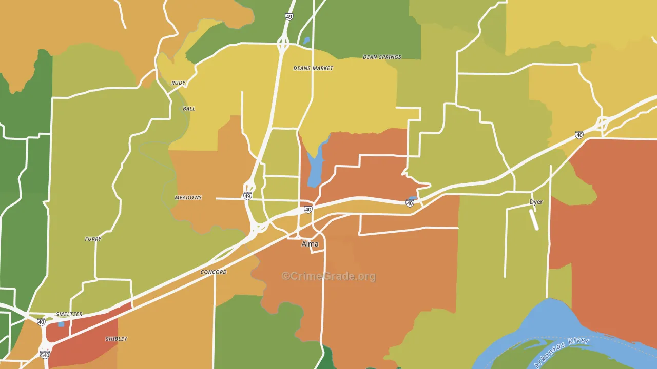 Alma, AR Map of Burglary Rates