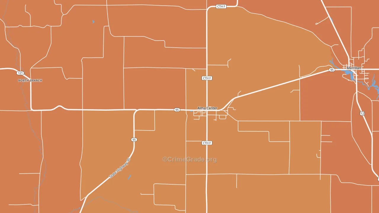 Alma Center, WI Map of Burglary Rates