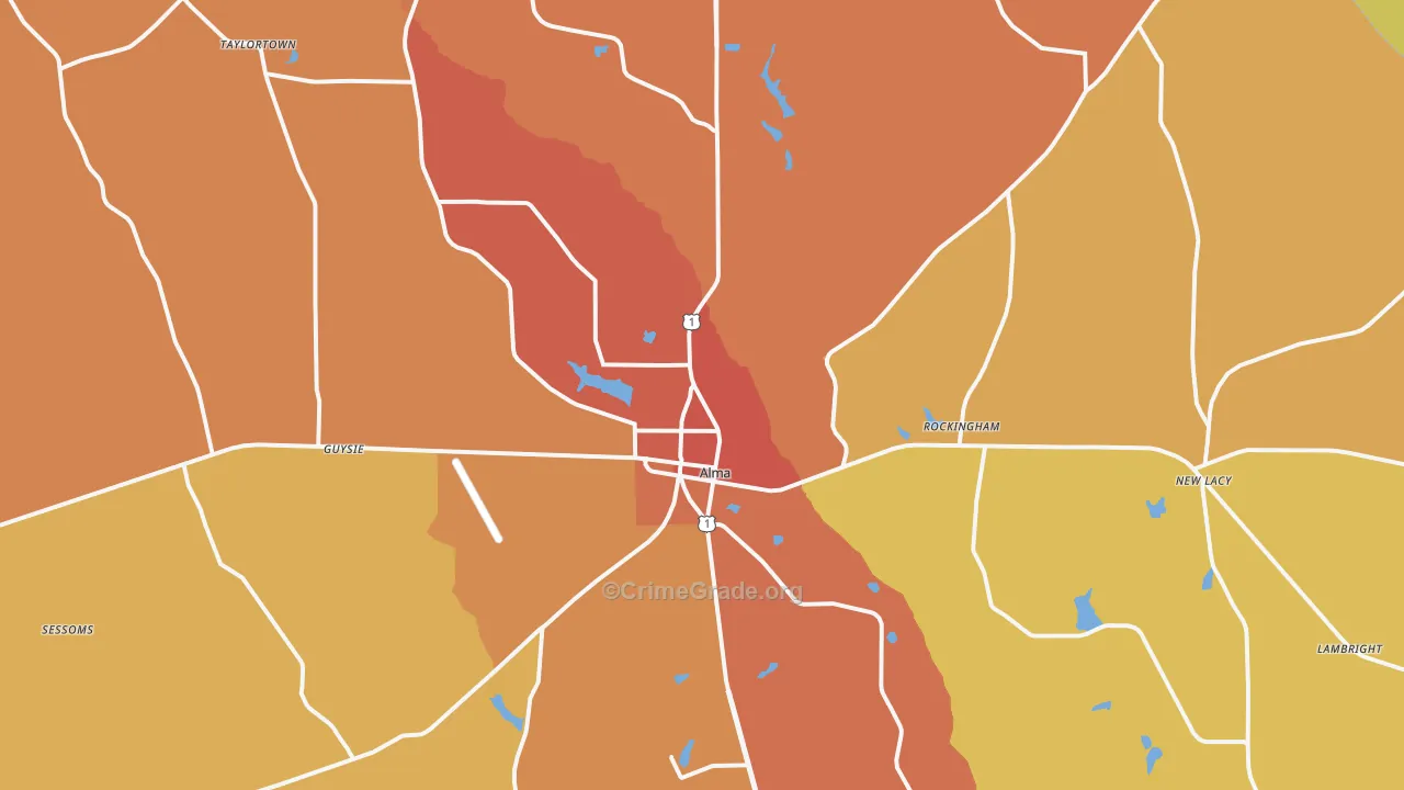 Alma, GA Map of Burglary Rates