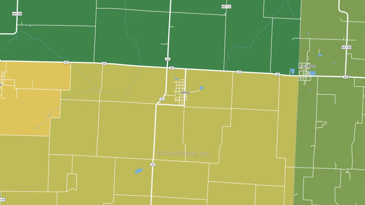 Alma, MO Map of Burglary Rates