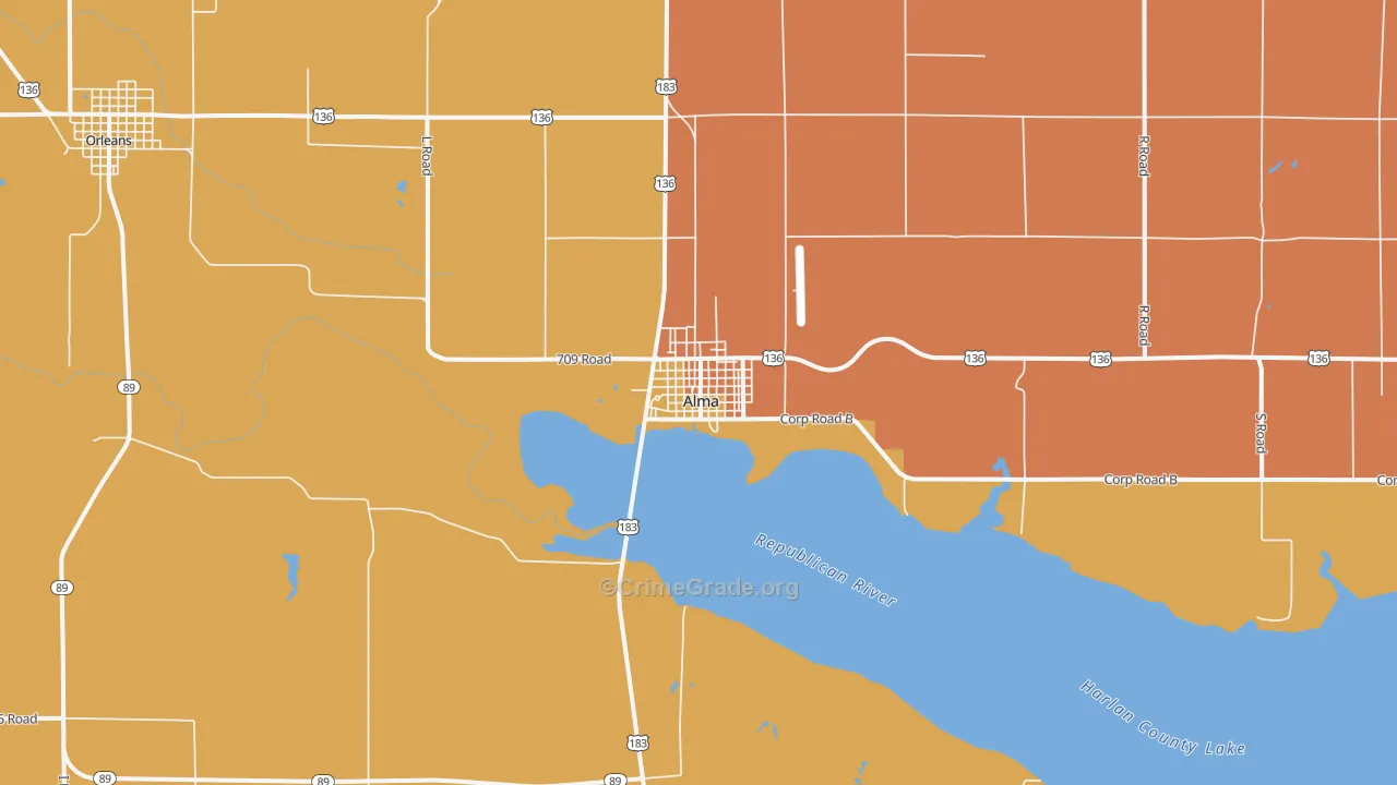 Alma, NE Map of Burglary Rates