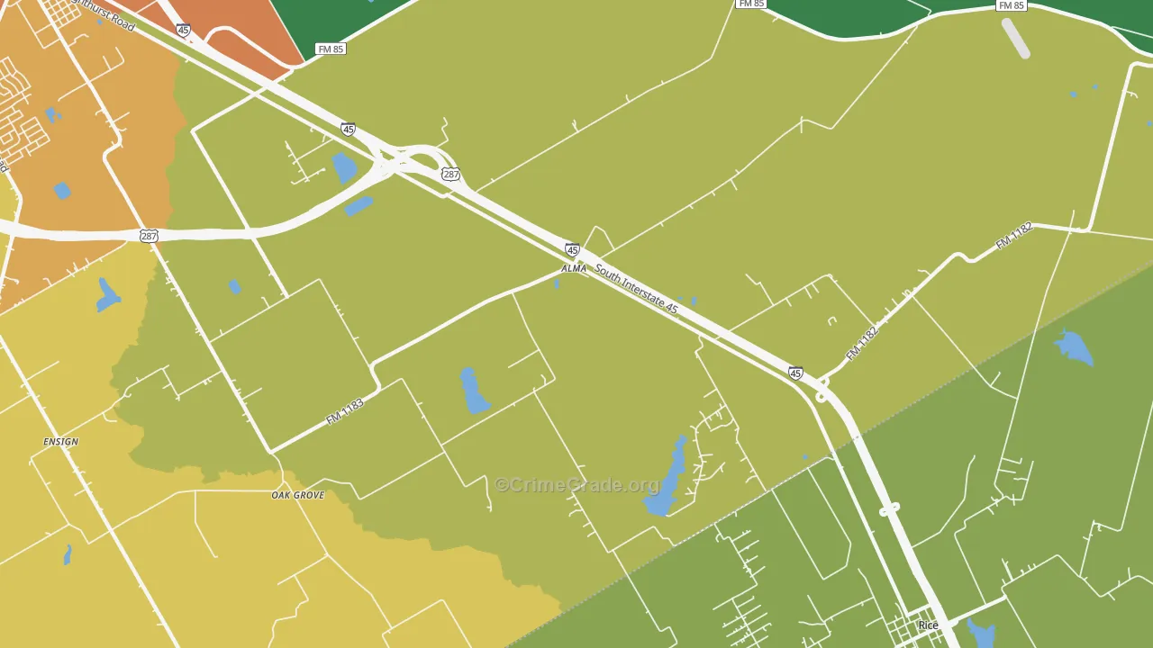 Alma, TX Map of Burglary Rates