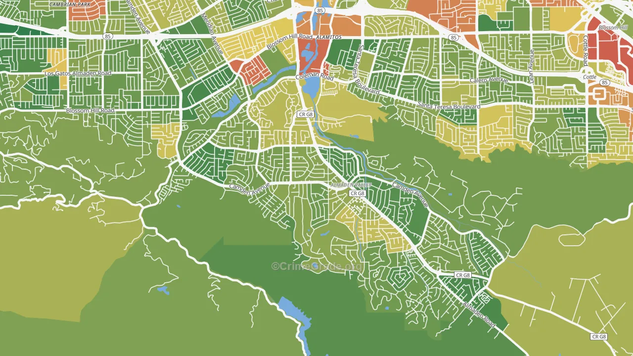 Almaden Valley, San Jose, CA Map of Burglary Rates