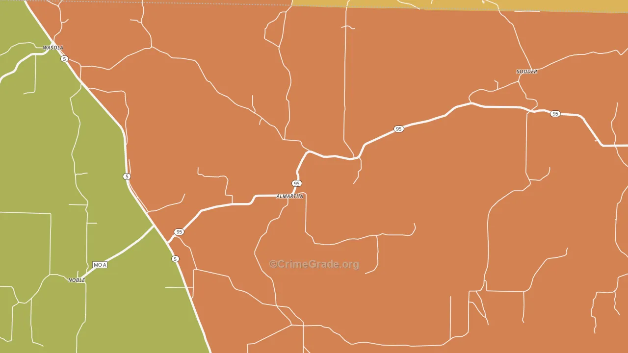Almartha, MO Map of Burglary Rates
