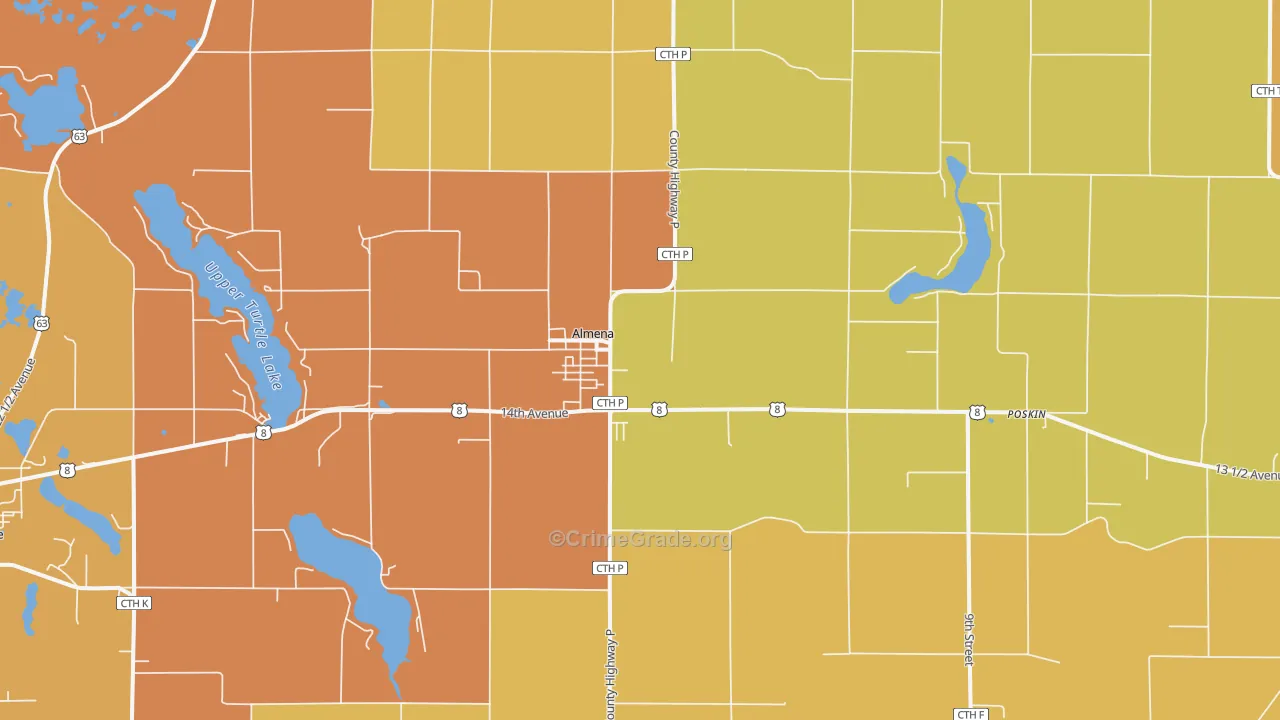 Almena, WI Map of Burglary Rates