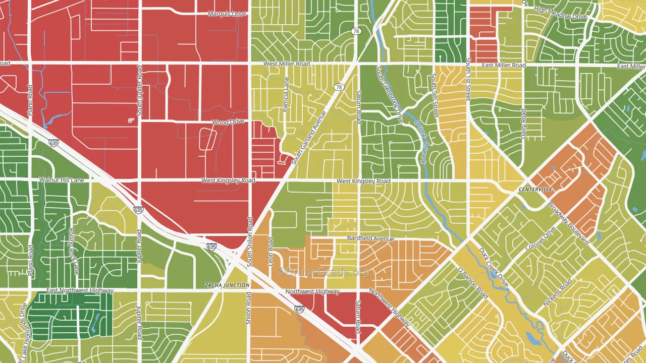 Almeta-Bonita-Bella Vista, Garland, TX Map of Burglary Rates